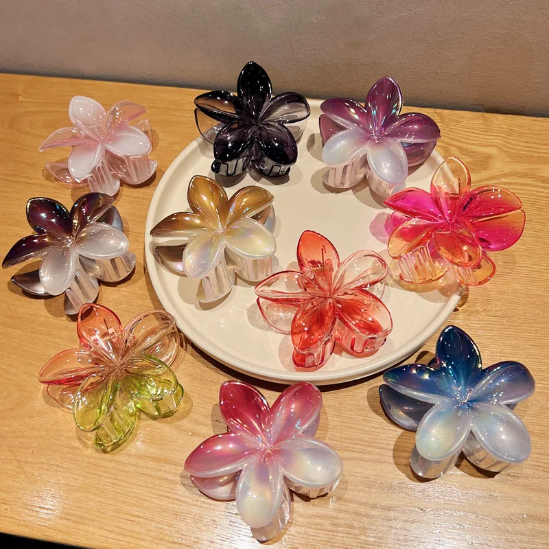 

Vintage Colorful Gradient Transparent Flower Hair Clip Hairpins Hair Claws Crab Clamp Barrettes For Women Accessories Headwear