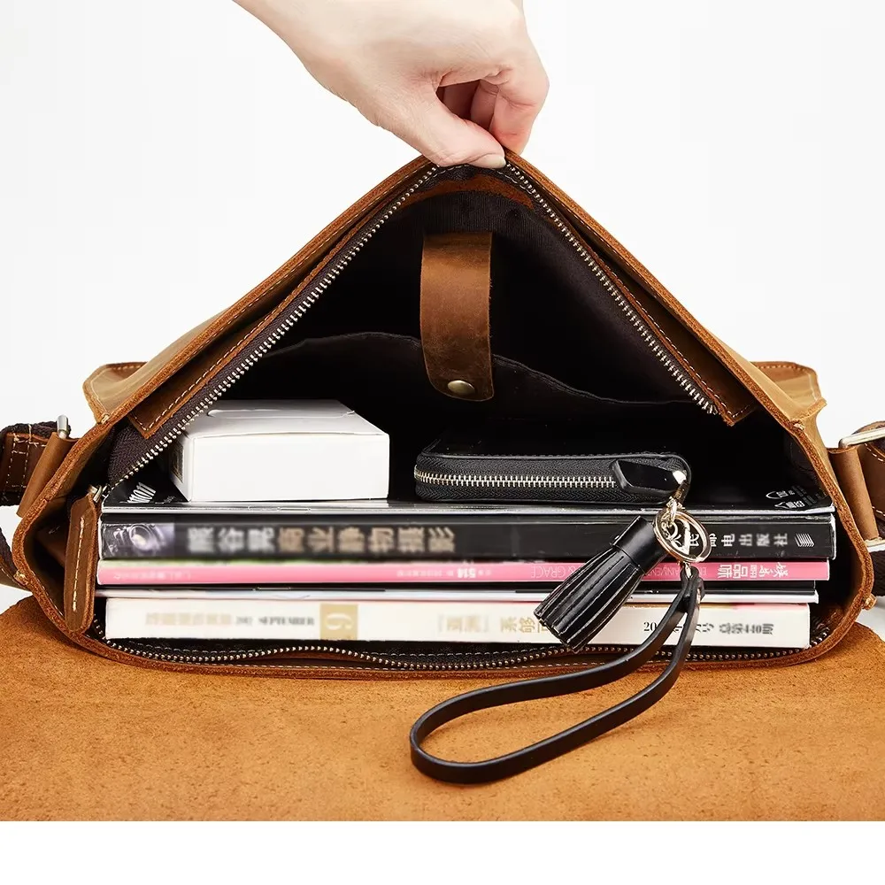 Joyir maletín para hombre de cuero genuino Retro de negocios bolso de hombro individual hombre piel de Caballo Loco casual cuerpo cruzado bolsos de hombre