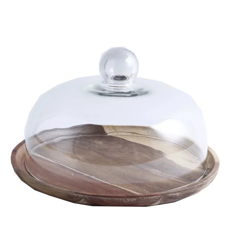 Clearance Acacia Wood Serving Tray with Glass Lid - Perfect for Afternoon Tea & Desserts