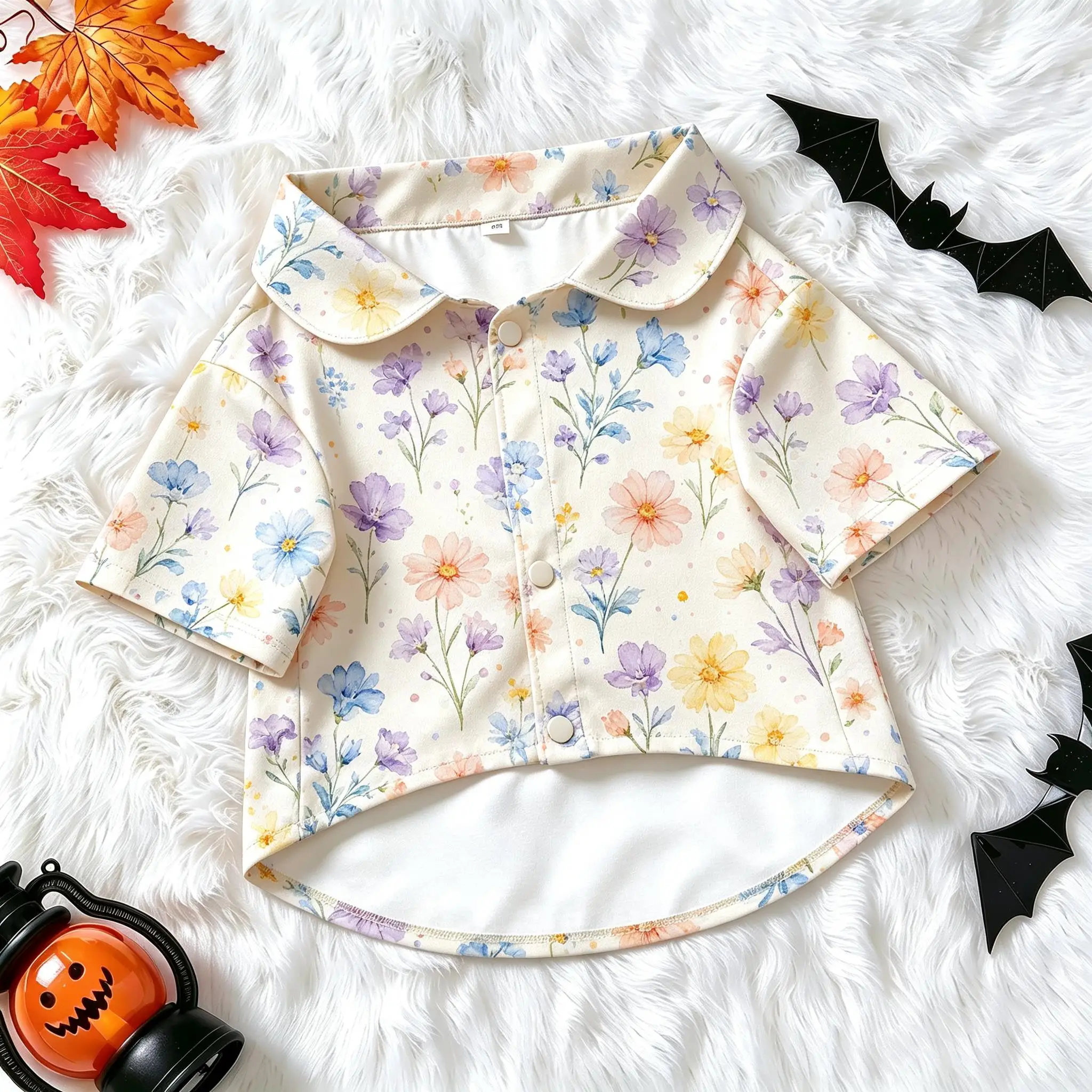 Pet Dog Shirt Pastel Gradient Leaf Botanical Print Comfortable Button Up for Small Medium Dogs Sweet Nature Theme Daily Wear