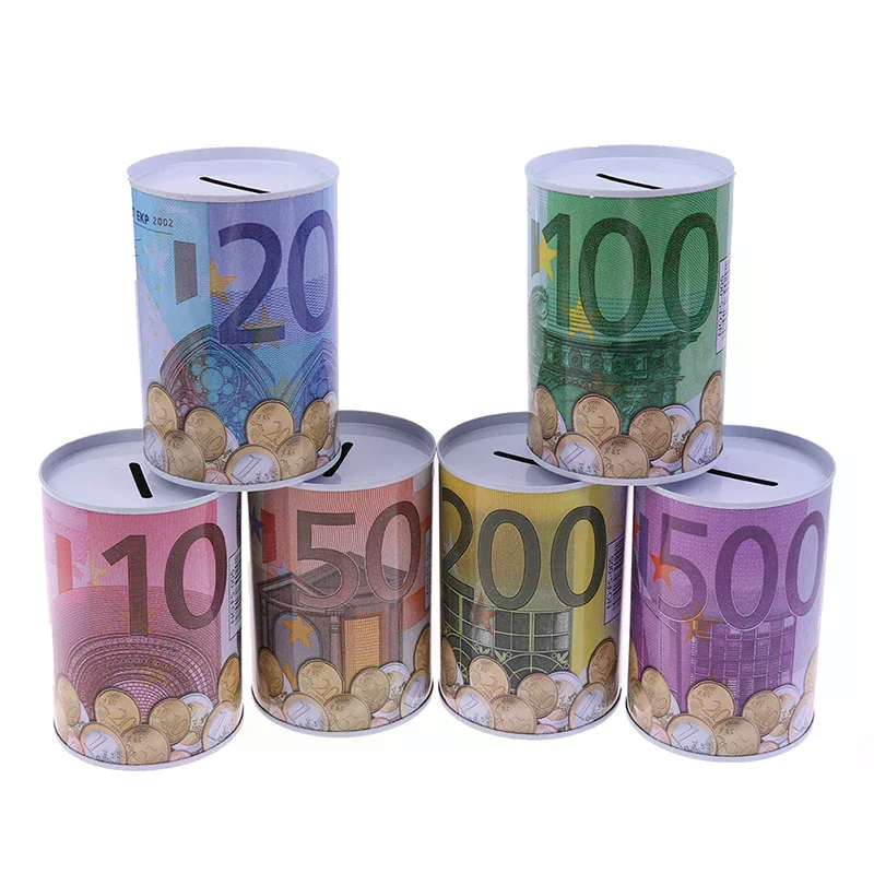 Euro Dollar Money Box Safe Cylinder Piggy Bank Banks For Coins Deposit Boxes