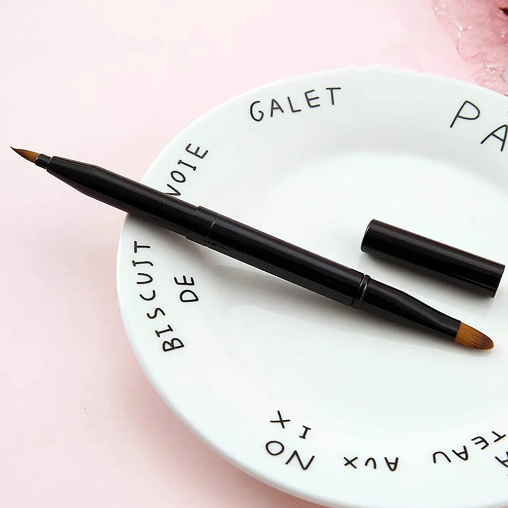 2 قطعة فرشاة ماكياج مزدوجة نهاية أسود ثنائي الغرض أداة مقبض ناعم لخافي عيوب الشفاه كحل المحمولة متعددة الوظائف
