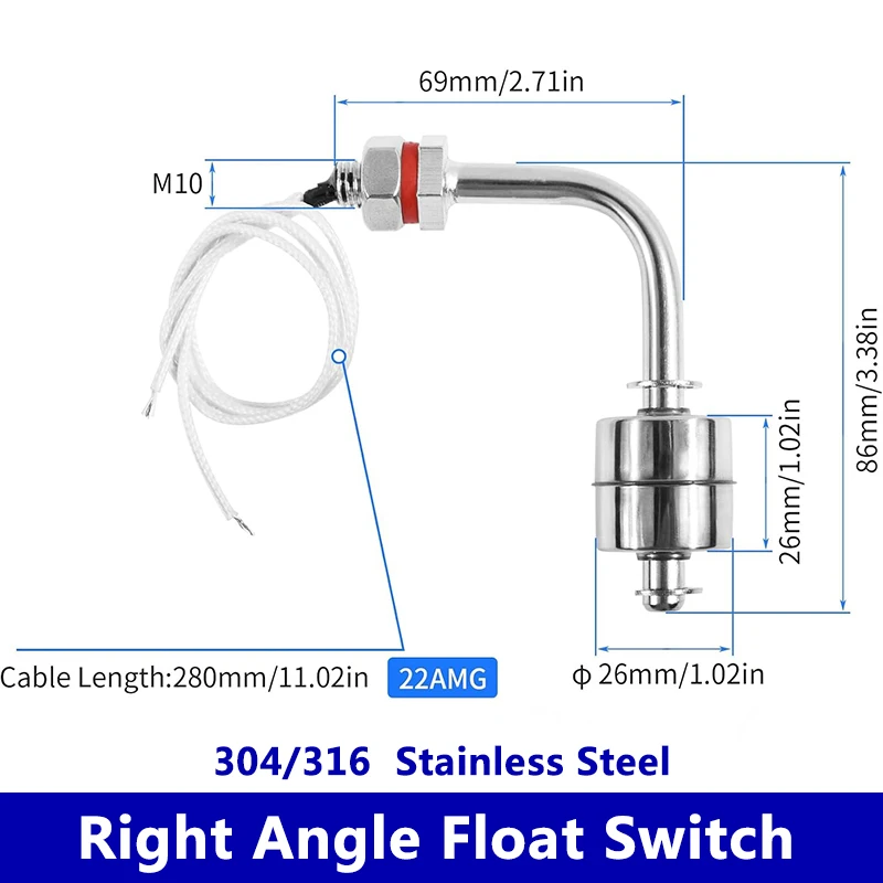 Right Angle Float Switch Water Level Sensor Stainless Steel Tank Liquid Float Switch L Type For Pool Water Pump Switch 304/316