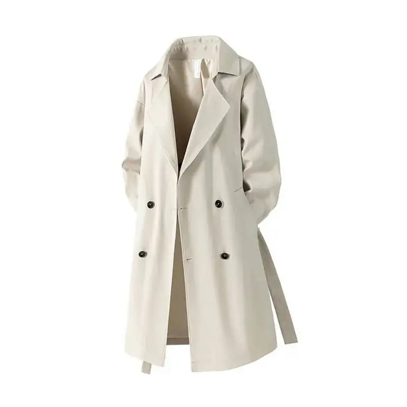 

Spring Autumn Men Windbreaker Retro Thin Turn Down Collar Male Long Trench Coat Casual Simple Double-Breasted Belt Man Outerwear
