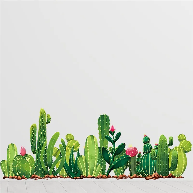 

Blooming Cactus Flowers Wall Stickers For Living Room Bedroom Baseboard Decoration Diy Natural Mural Art Home Decal Plant Poster