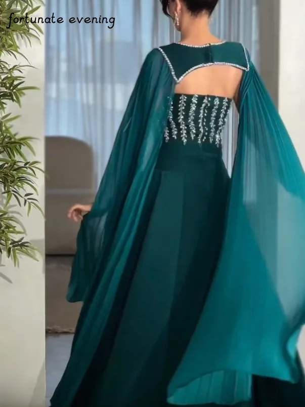 Fortunate Evening Elegant Vintage Sweet Sexy Green Crystal Beading Ruffle Formal Occasion Prom Dress Evening Party Gowns