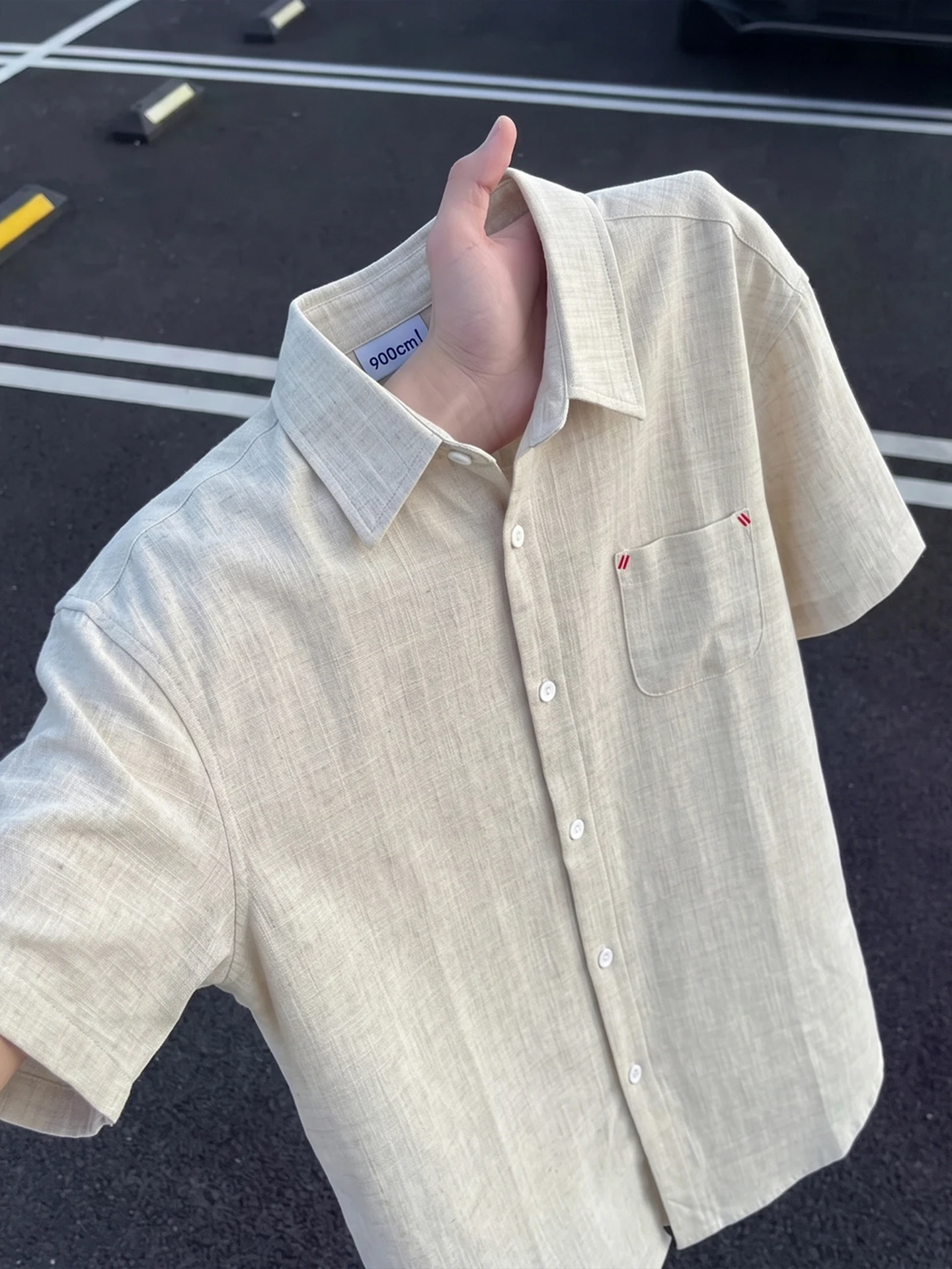 Khaki Cotton Linen Short Sleeve Shirt Men's Summer Lightweight Breathable Casual Half Sleeve Jacket Standard Fit QJLF267314