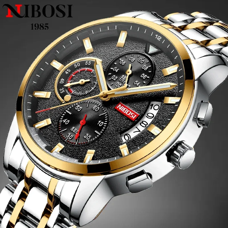 

NIBOSI Fashion Mens Watches Stainless steel Quartz Chronograph Clock Waterproof Brand Luxury Watch For Men Relogio Masculino