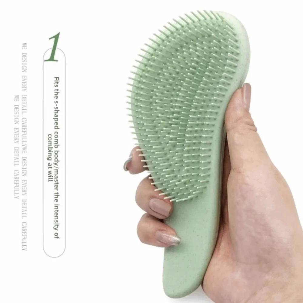 

T/Egg Shape Wheat Straw Comb Set Portable Anti-knotting Gentle Grooming Brush Dry and Wet Dual-purpose Anti-Static