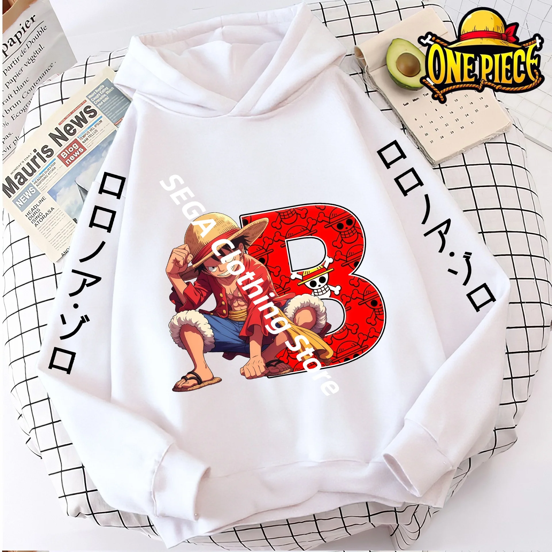 

One Piece Luffy Spring Autumn Kids Hoodie with ABC Letter Design Cartoon Tee Shirts Casual Harajuku Tops for Children Boys Girls