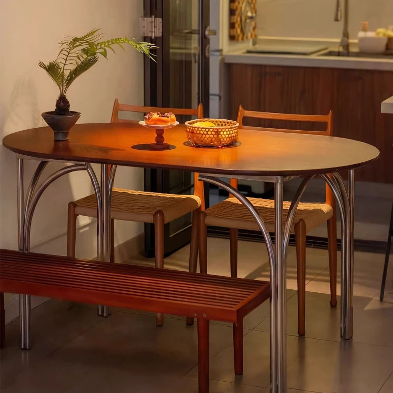 

Small apartment household walnut oval dining table and chairs French vintage vintage