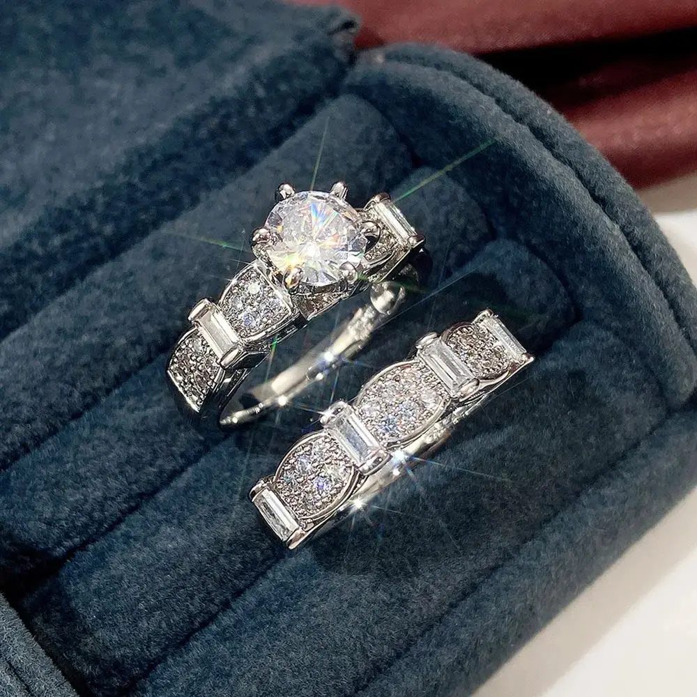 2026 Fashion Geometric Design Women's Ring Set - Modern Bride Wedding Engagement Jewelry Accessories for Wholesale