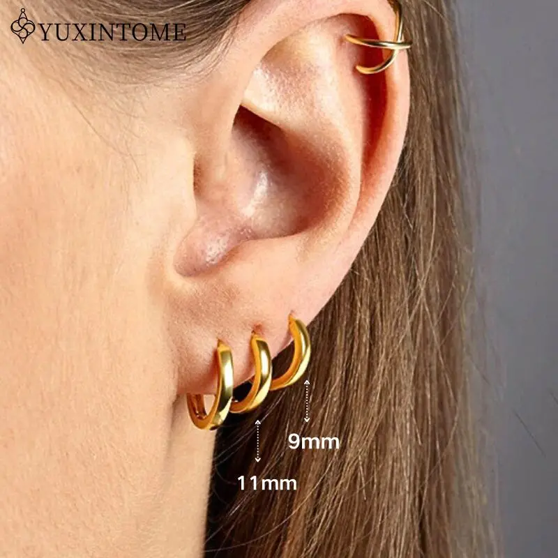 925 Sterling Silber Ohrnadel vergoldet mit 24 Karat Gold Creolen 11 mm/9 mm einfache runde Punk-Ohrschnalle Mode-Party-Schmuck