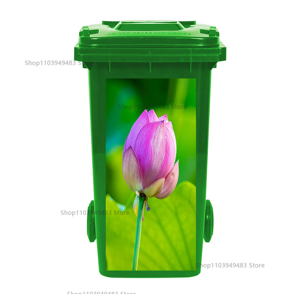 Bloeiende plant prullenbak muurschildering zelfklevende waterdichte stickers recycling milieuvriendelijke Wheelie Bin Art Decals