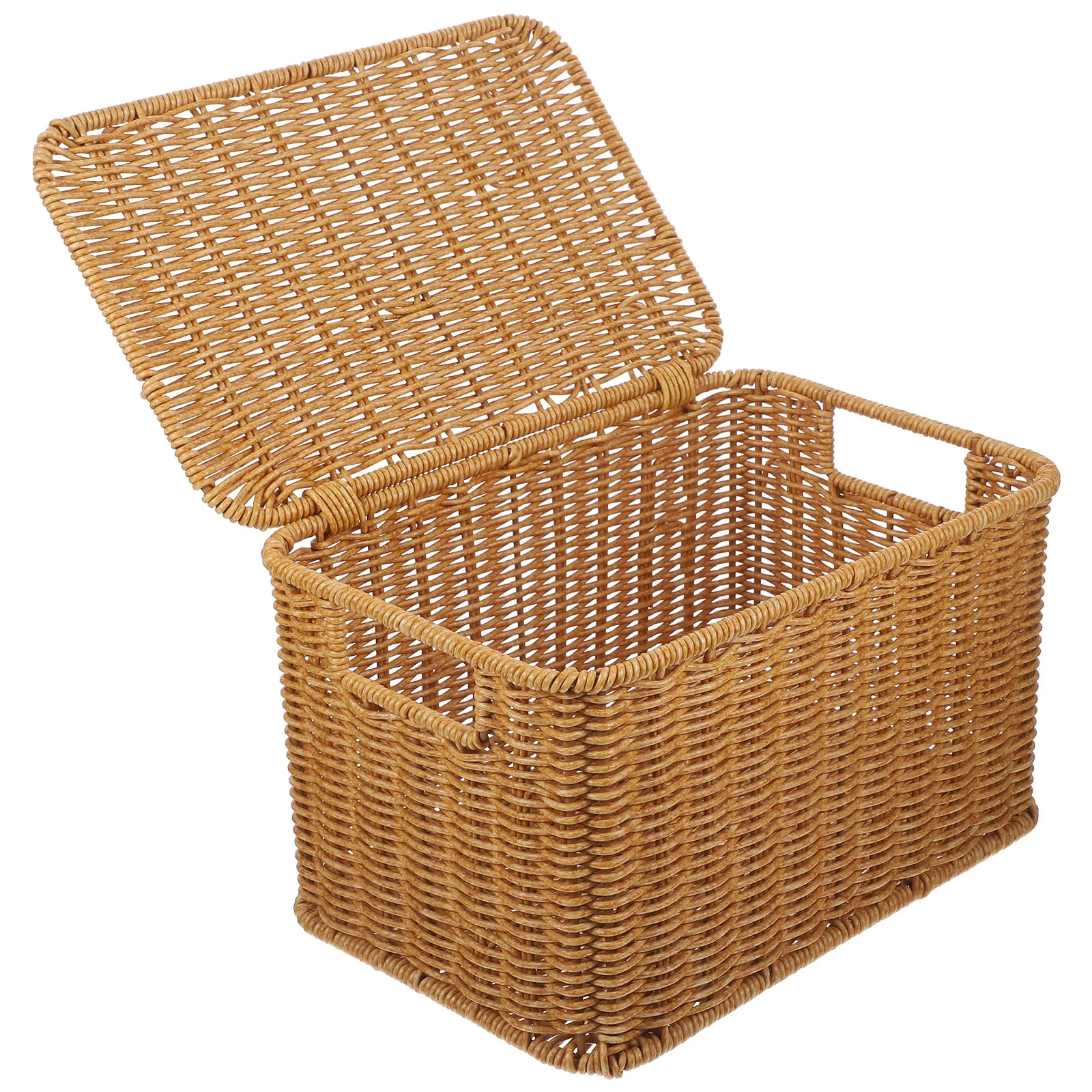 

Woven Storage Box Basket Rattan Wicker Laundry Ratan Reusable Airtight Bread Bin Home for Toy Large with Lid Sundry Receiving