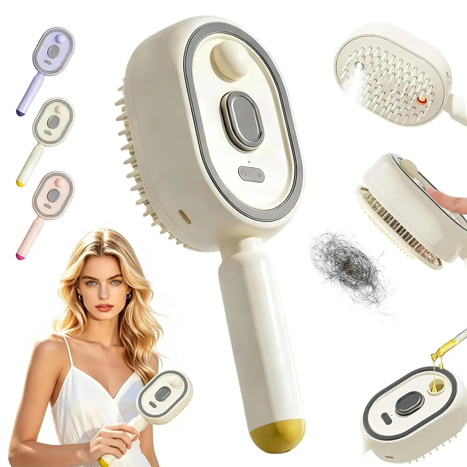 Electric Spray Hair Brush 3 In 1 Misting Hair Brush Reduce Frizz Anti-Static Retractable Steam Hair Care Massage Comb