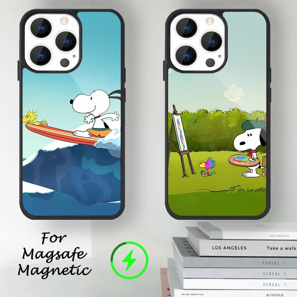 MINISO S-Snoopy Phone Case For iPhone 14 13 12 11 15 Pro Max Magsafe Magnetic