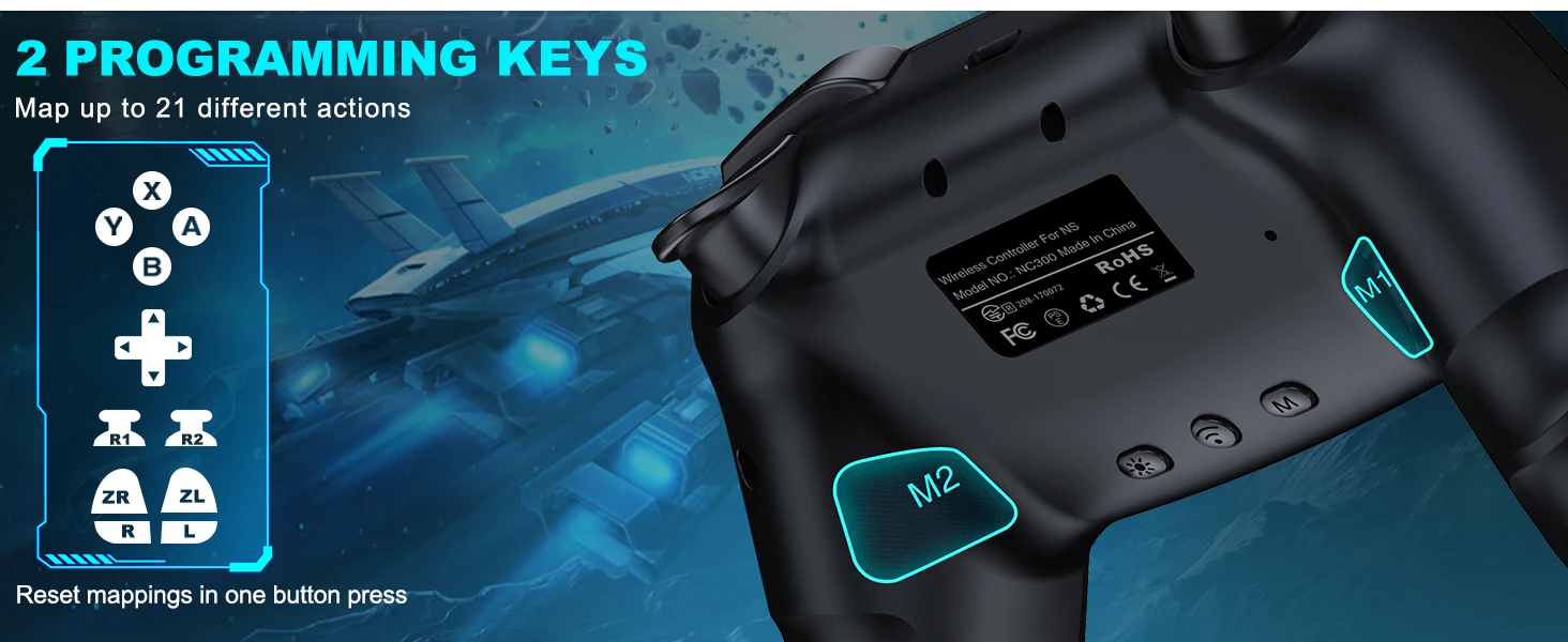 Dinofire Wireless Bluetooth RGB Controller for Nintendo Switch/Switch OLED/Lite Mobile Wired PC Gamepad Multi-Function Joystick