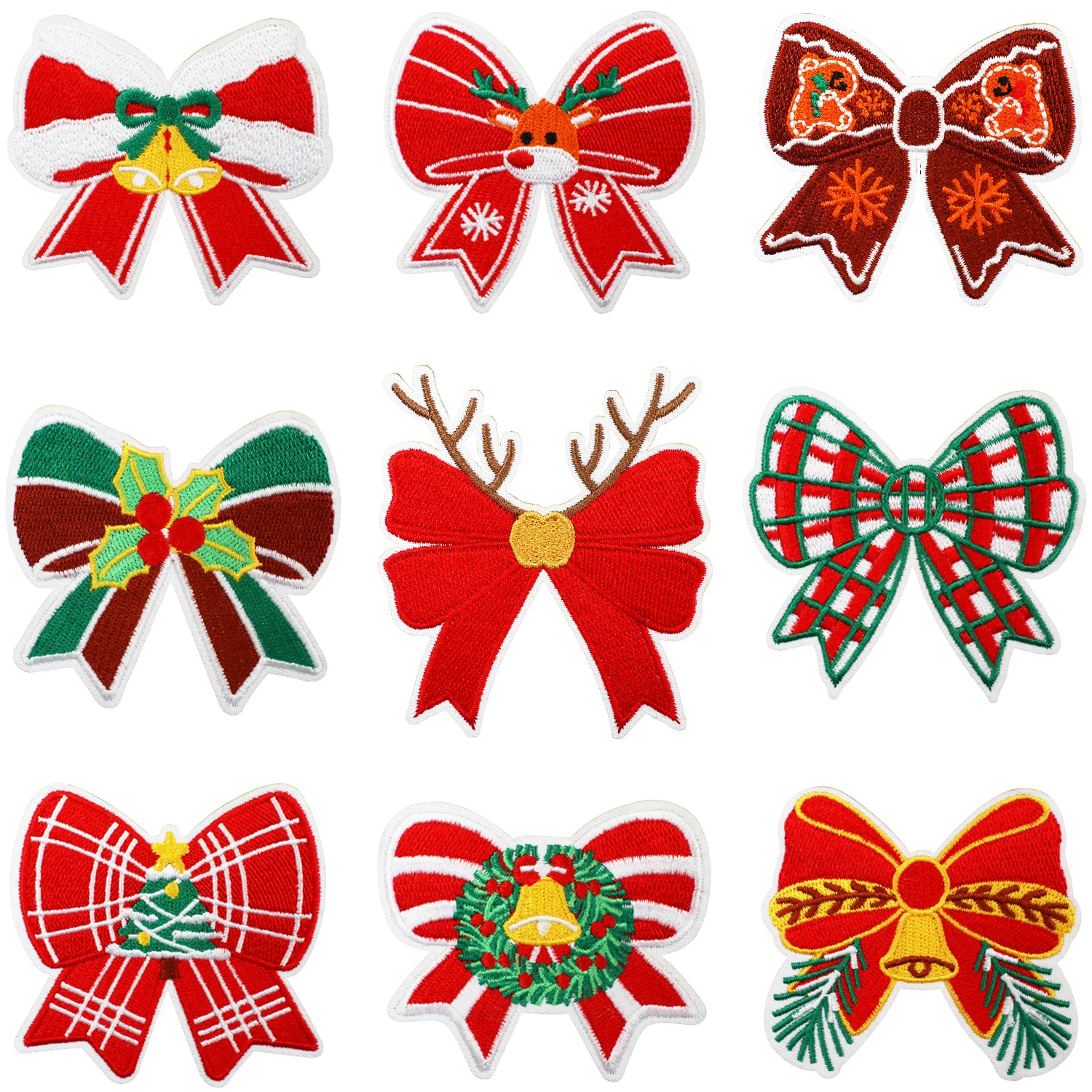1/10Pcs Christmas Bell Bow Biscuits Snowflake Bow Embroidery Cloth Stickers Computer Embroidery Clothes Holiday Decoration Patch
