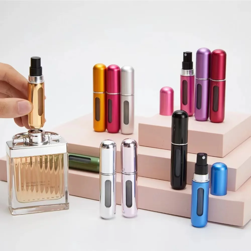 1/5Pcs 5ml Mini Bottom Fill Liquid Container Cosmetics Spray Bottling Portable Travel Press Head Dispenser  Perfume Bottle