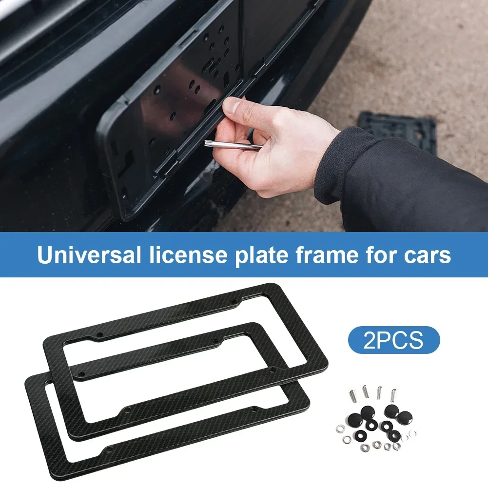 1/2PCS Number Plate Holder Black Car License Plate Frame Holder Carbon Fiber Car License Plate Frame Label Universal Auto Parts