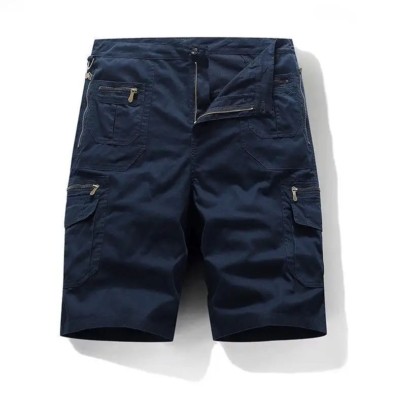 Summer Multi-pocket Shorts For Men Plus Size Outdoor Sports Casual Cropped Pants Loose Cotton Straight Leg Workwear Shorts Men