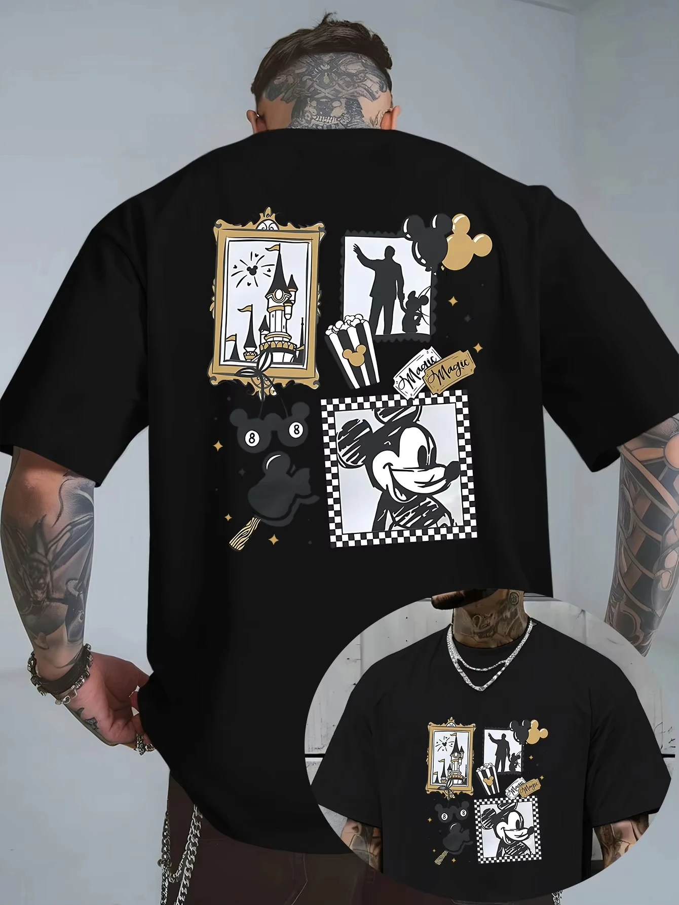 

Летняя мужская футболка с рисунком Микки Мауса от Disney, для повседневного отдыха и тематических мероприятий, унисекс, хлопок, с коротким рукавом, оверсайз