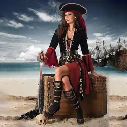 Conjunto de disfraz de Halloween para mujer, ropa de actuación de pirata rojo, Capitán Jack, Pirata adulto del Caribe