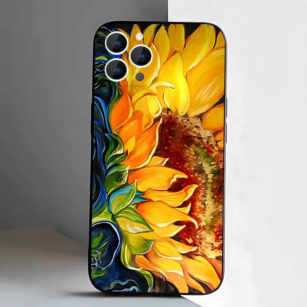 Sunflowers Printed Matte Phone Case For iPhone 17,16,15,14,13,12,11,Pro,XS,Max,XR,Plus,E,SE4,Mini Black Soft Cover