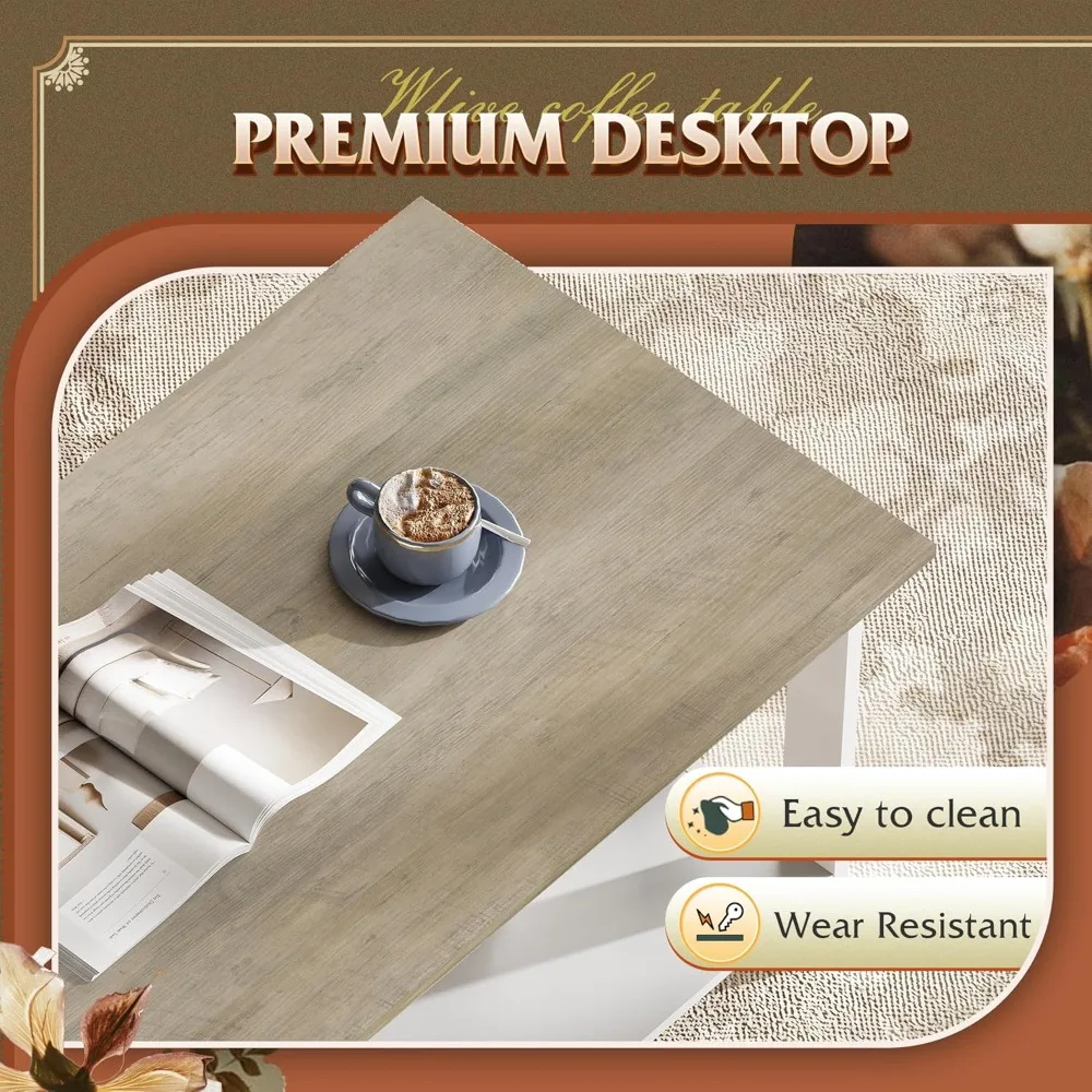 Coffee Table with Storage Shelf, 39.4 Farmhouse Coffee Table with V-Frame Support, 2-Tier Wood Rustic Center Table for Liv