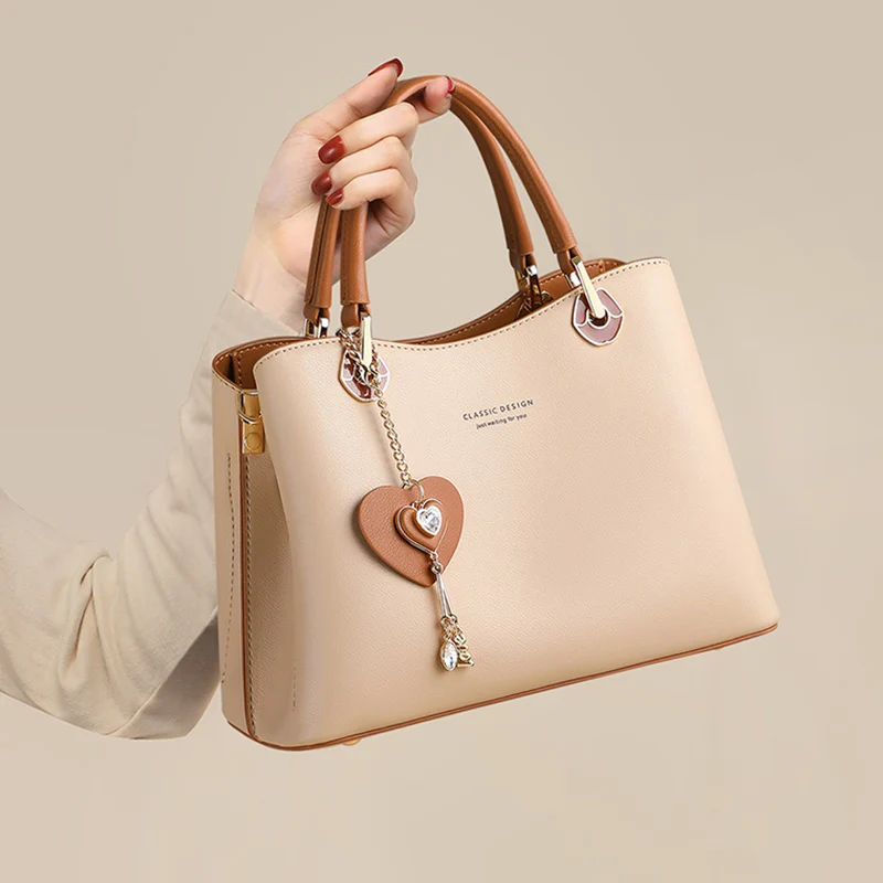 

Women Classic Genuine Leather Tote Bags Lady Fashion Heart Pendant Top Handle Bags Elegant Mother's Day Present Crossbody Bags