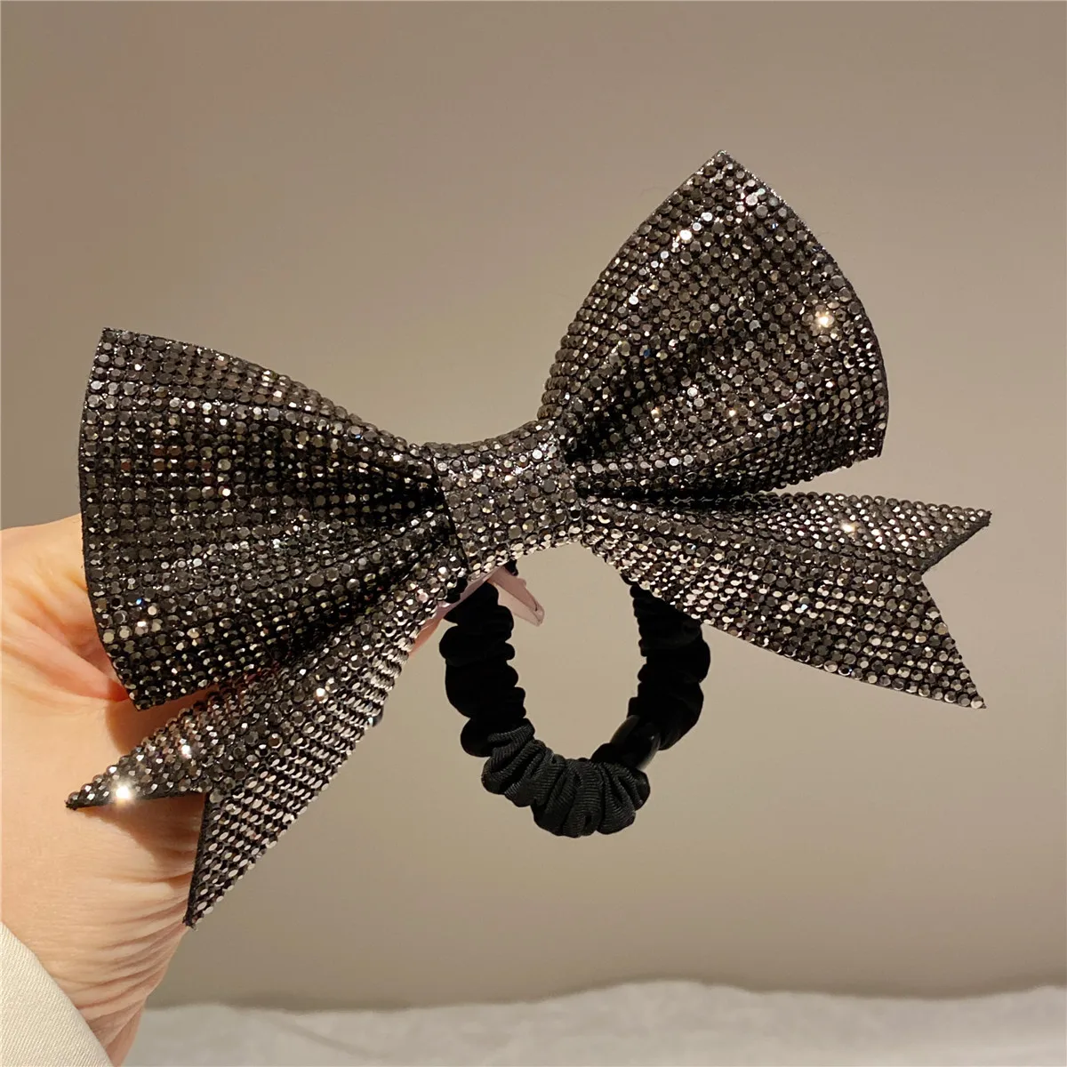 Birthday Party Crystal Zircon Bow-knot Elastic Hairband Hair Rope for Women Luxury Rhinestone Colorful Gemstone Elastic Hairband