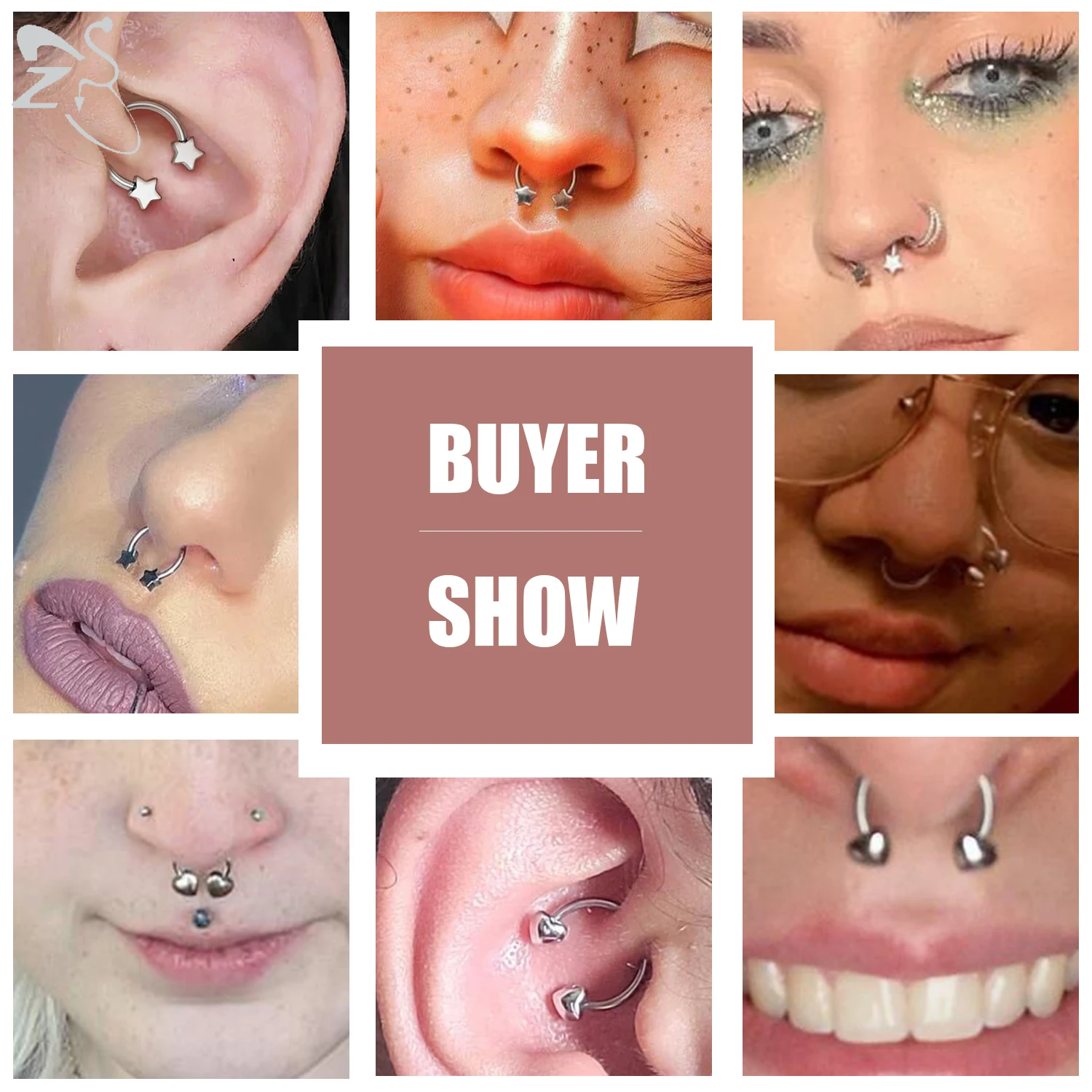 ZS 1PC 16G Bee Horseshoe Septum Ring Butterfly Stainless Steel Nose Piercing 10MM Star Hoop Daith Earring Helix Conch Piercings