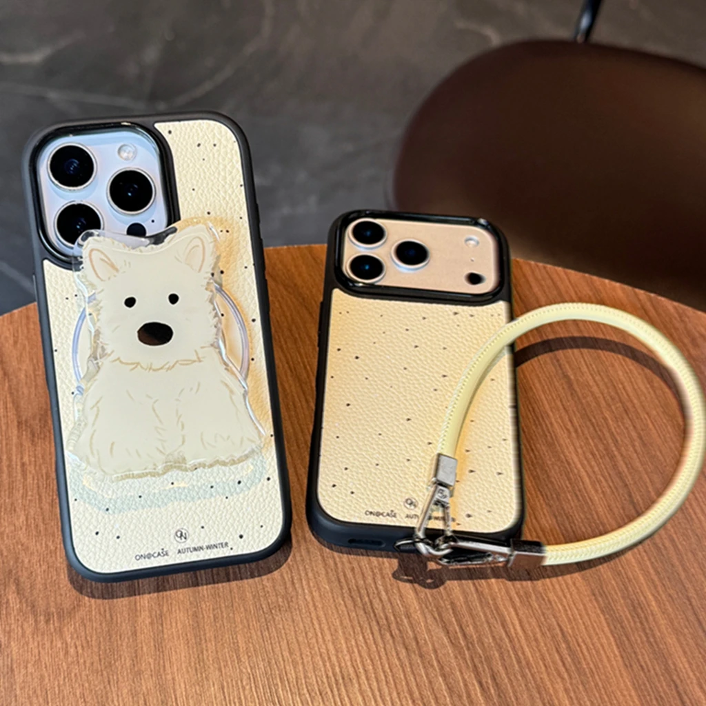 

Простой кожаный чехол с текстурой личи и ремешком-держателем, магнитный чехол для телефона для iPhone 17, 16, 15, 14 Pro Max