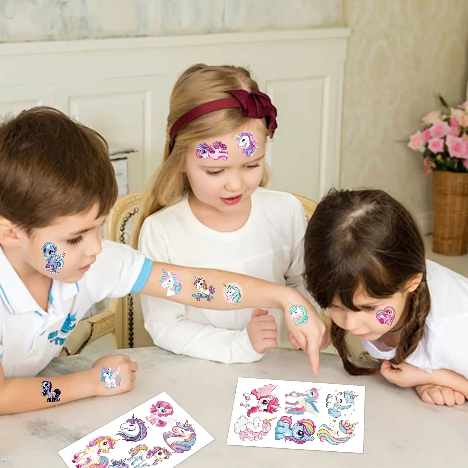 10PCS Sparkling Pink Unicorn Tattoo Stickers Exquisite Fake Tattoo Personalized Retro Tattoo Waterproof Durable