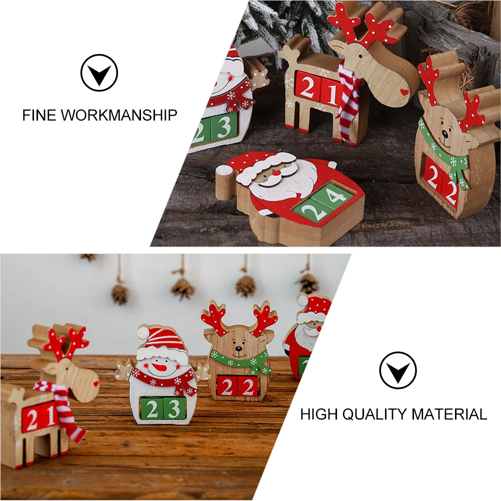

2 pcs Christmas Wooden Calendars Santa Elk Design Eco-Friendly Decor For Home Party Window Bar Ktv Perpetual Desk Calendar