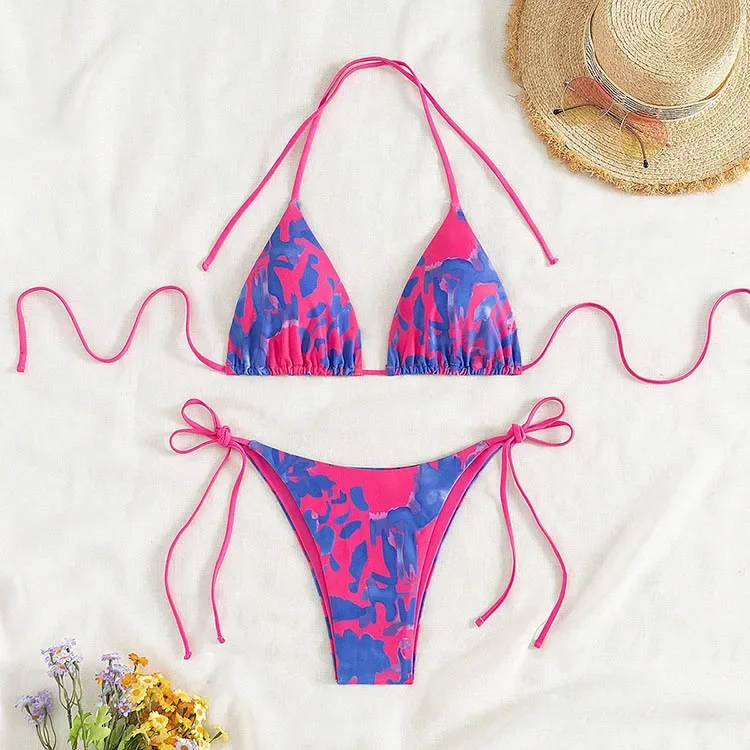 2025 Tie Dye Lace Up Bikini Set Beach Swimwear Women Swimsuit Biquinis Tankini Femme Mujer Bathing Suit
