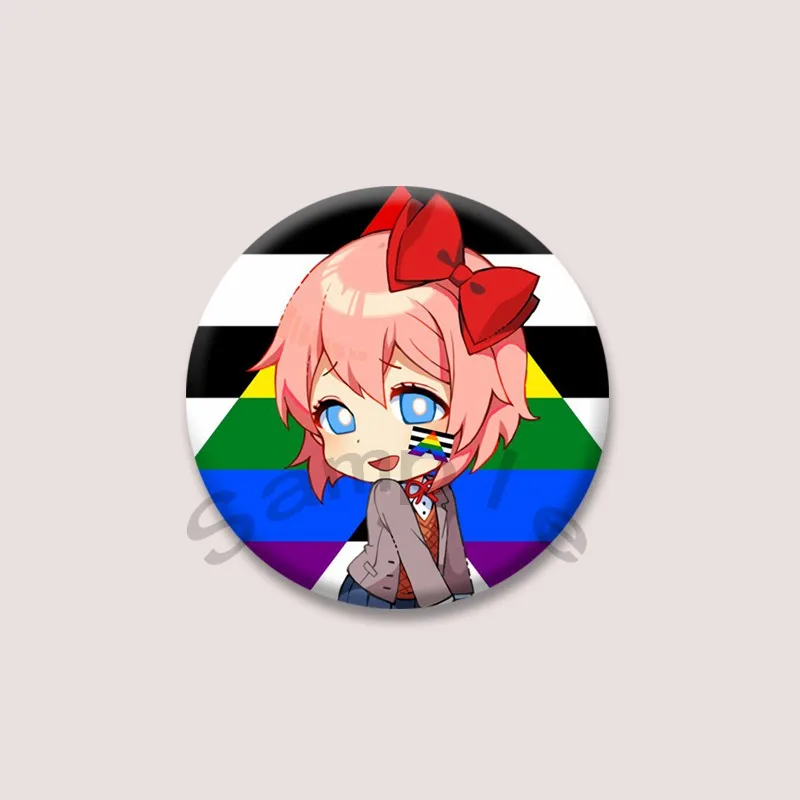 لعبة دوكي دوكي الأدب نادي زر دبابيس الكرتون ناتسوكي مونيكا جولة بروش ظهره قبعة شارات اكسسوارات المشجعين المجوهرات هدية