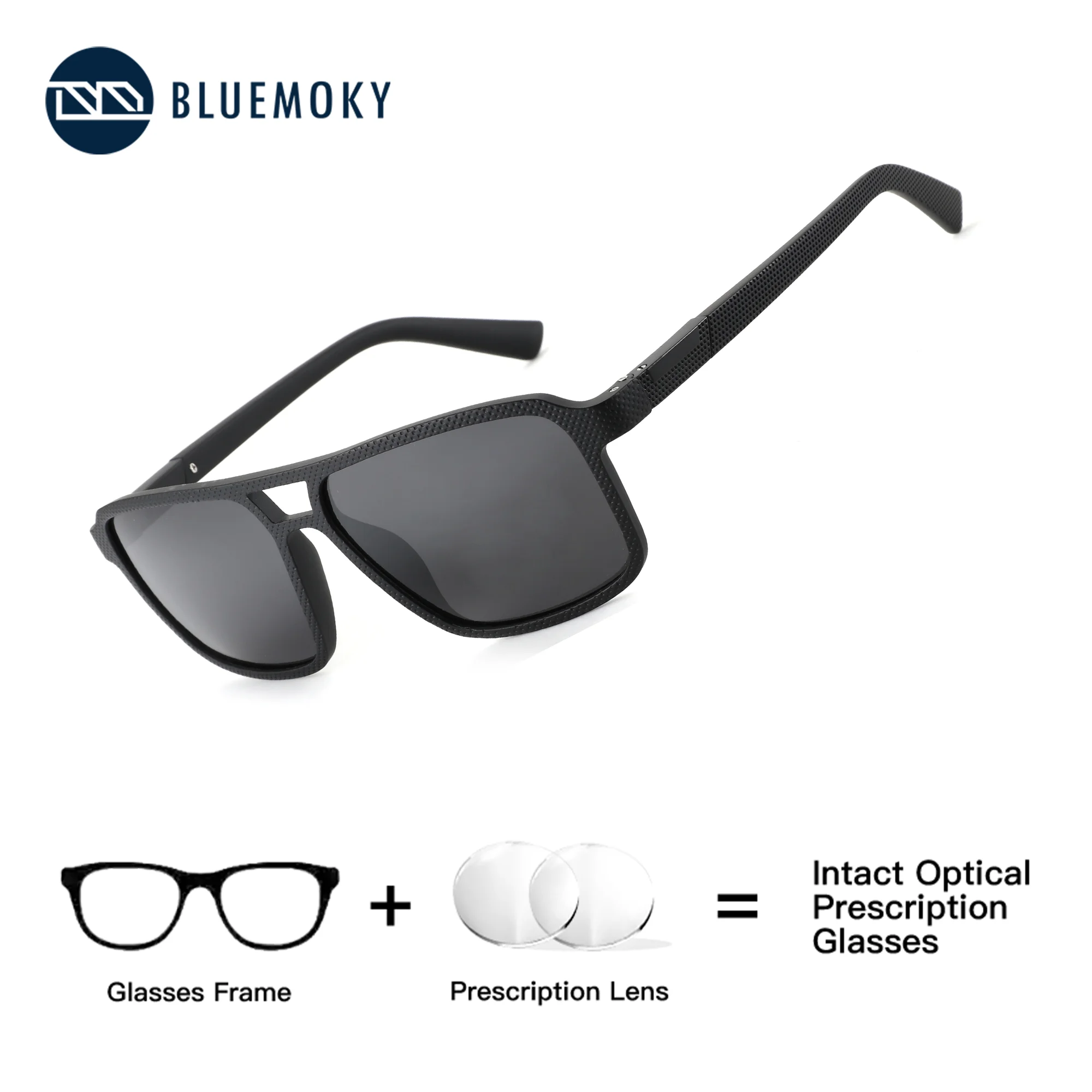

BLUEMOKY Flexible Men Square Sports Prescription Sunglasses TR90 Polarized UV400 Protection,Vision Correction Progressive Myopia