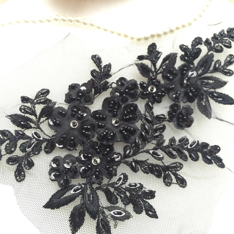 1Piece Rhinestone Flower Beaded Appliques For Wedding Dress Sewing Applique Repair 21.5*12CM