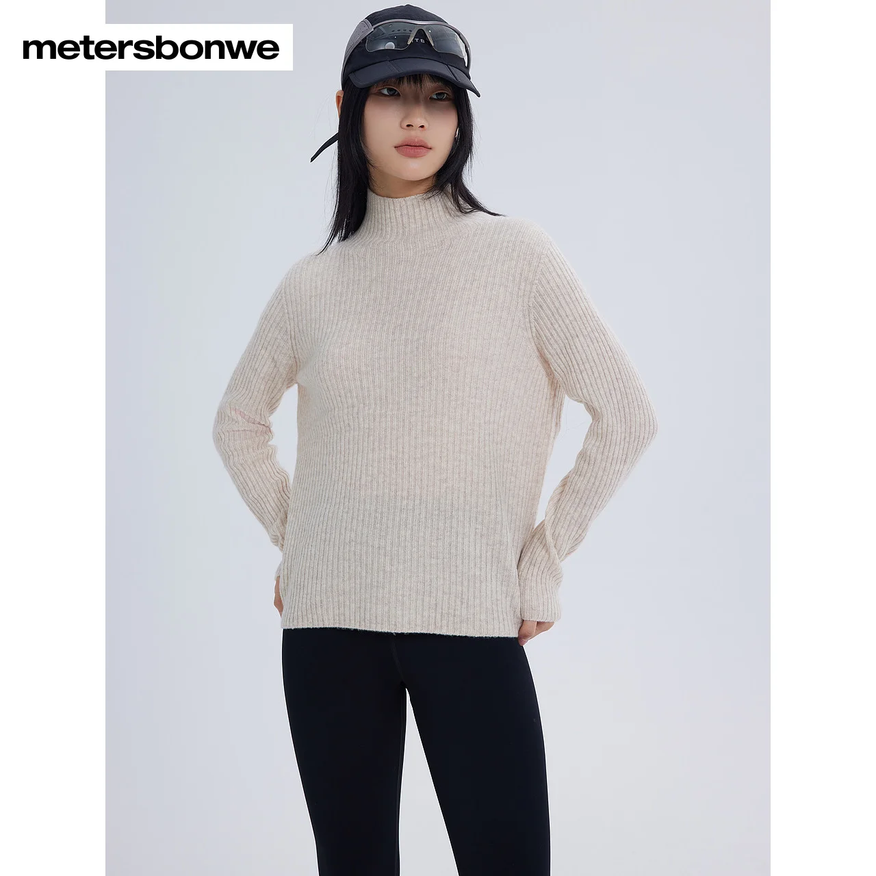 

Metersbonwe-Women's Mock Neck Soft Sweater Comfortable Version Excellent Air Permeability Warm Pullovers Elegant Basic Winter