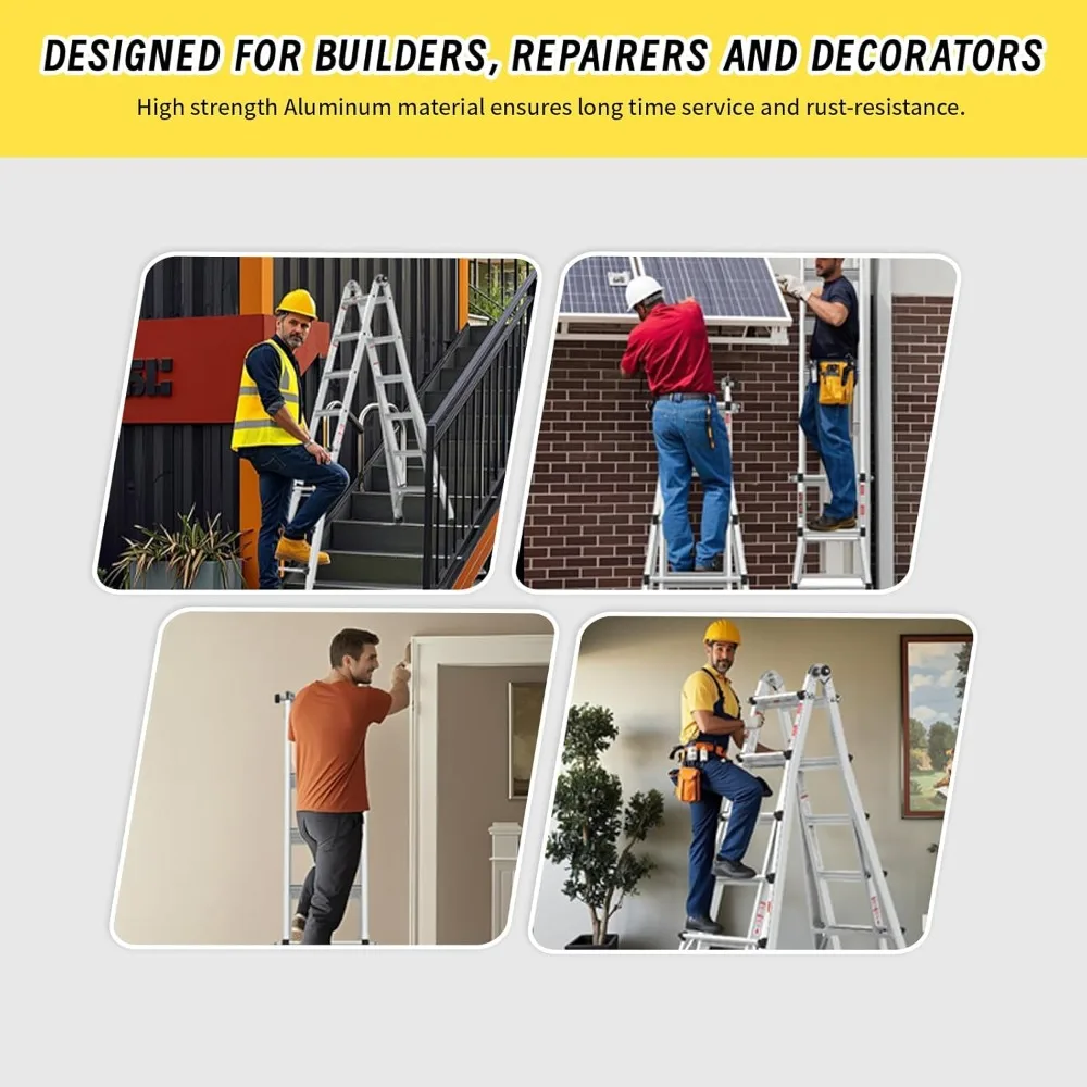 22-foot multi-function folding ladder with wheels, wide tread and hinge lock