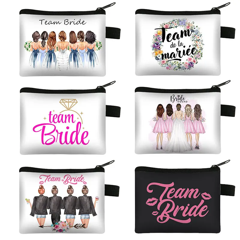 Team De La Mariee Print Coin Purse EVJF Team Bride Money Bags Earphone Credit Card Holder Bachelorette Wedding Mini Wallet Gift