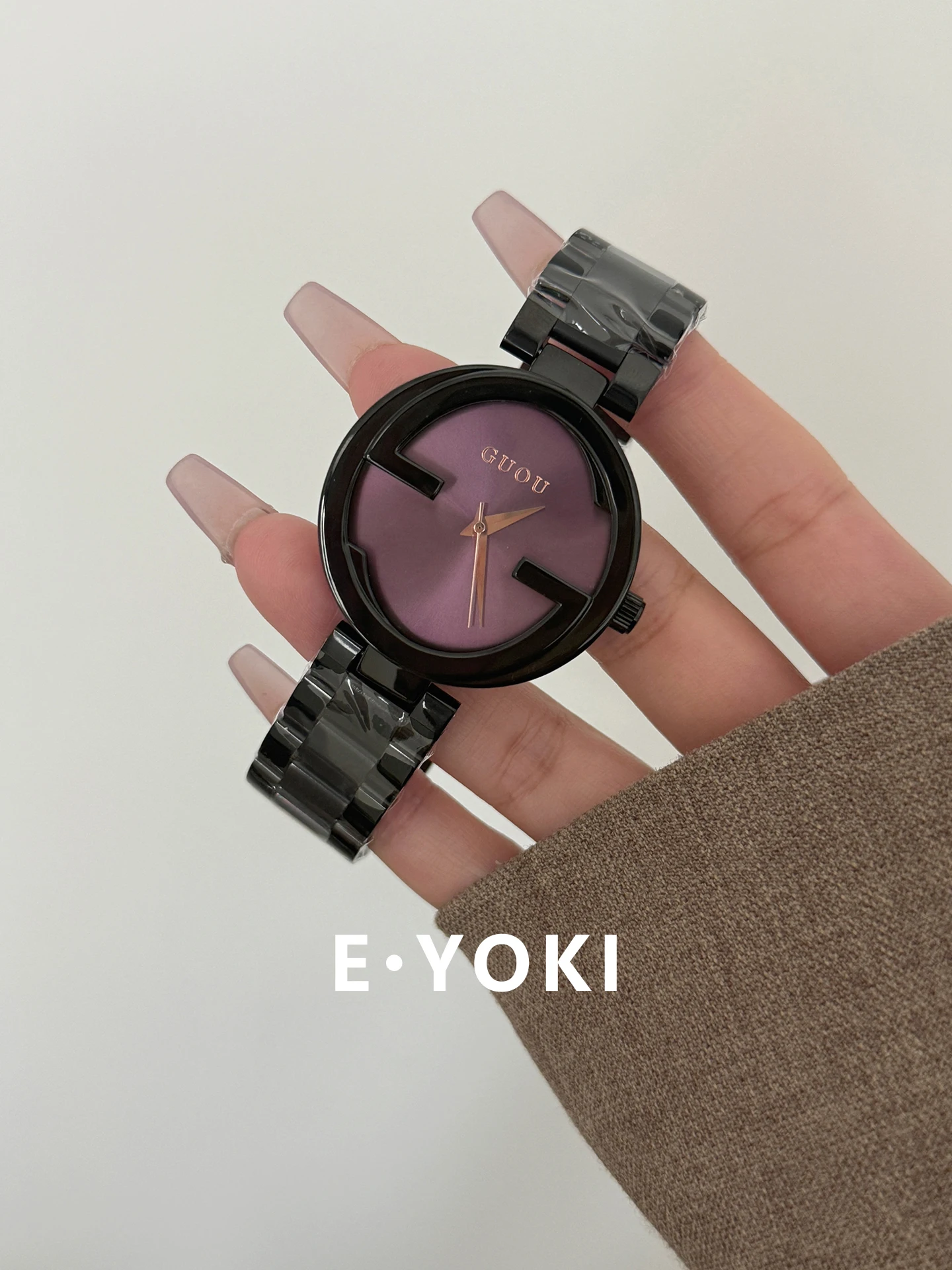 

Grape purple large dial steel band women's light luxury temperament high-end quartz watch women's high-end selected watches