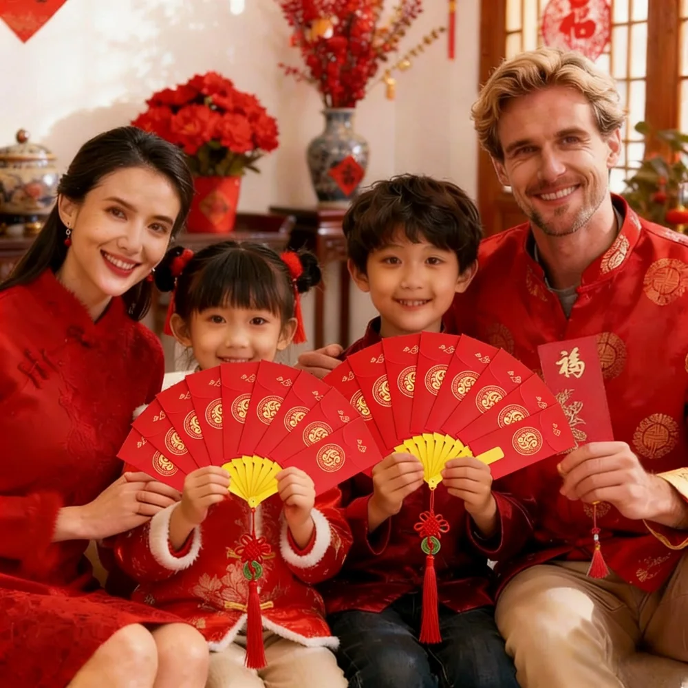 2026 Chinese New Year Red Envelopes 10 Card Fan Folding Red Envelope Best Wish Spring Festival HongBao Red Envelopes Gift