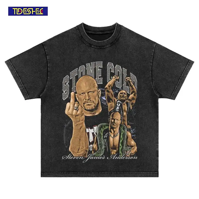 

Harajuku Punk Hip Hop Vintage Streetwear Portrait Letter Print Cotton Washed Leisure Oversized Short Sleeve Loose T-Shirt Top