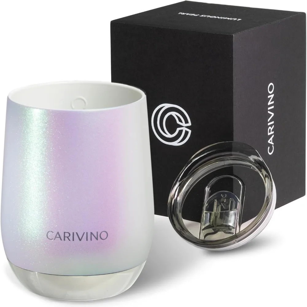 

12 oz Stemless Wine Tumbler, Ceramic Interior, Vacuum Insulated with Lid and Cork Base for Hot or Cold Drinks