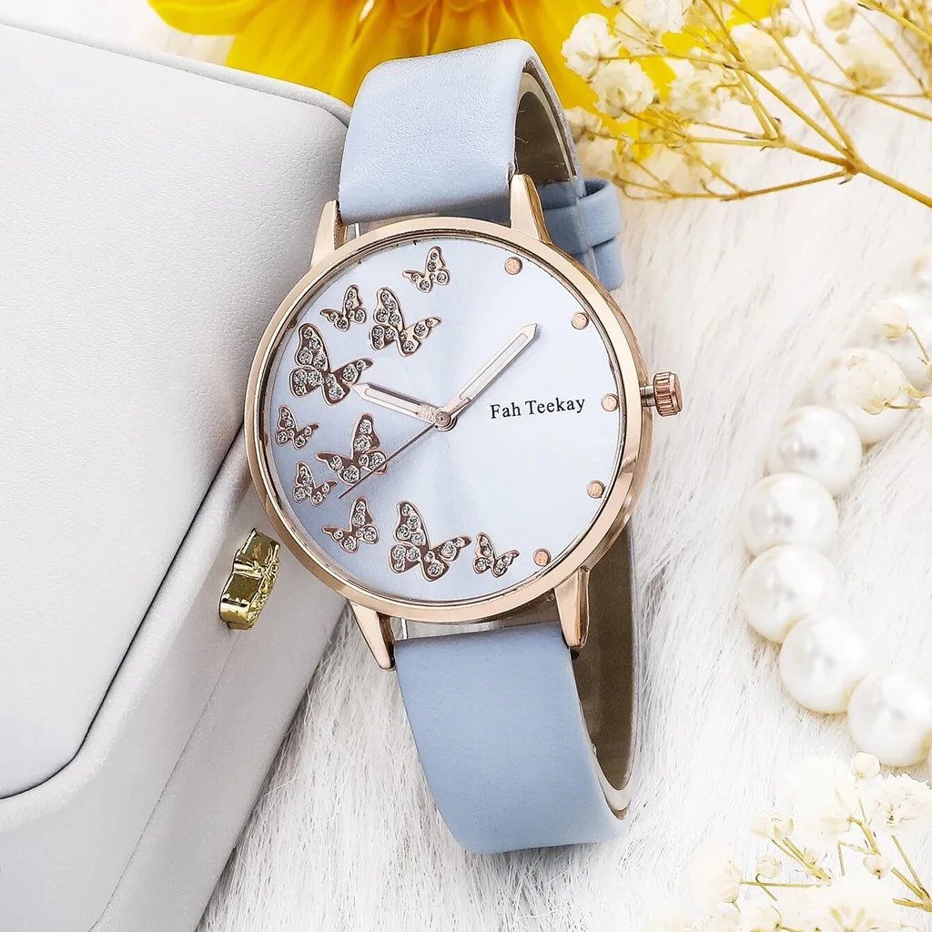 2023 New Watch Bracelet Set Women Fashion Casual Leather Belt Watches Simple Ladies Round Dial Quartz Wristwatches Reloj Mujer