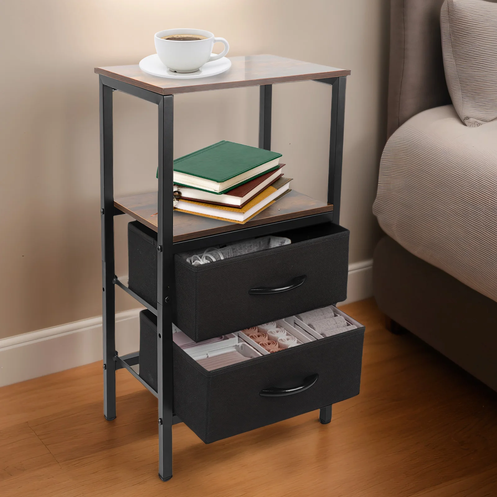 NEW Night Stand for Bedroom Night Stand for Bedroom MDF Carbon Steel Bedside Table with 2 Drawers for Living Room Dorm