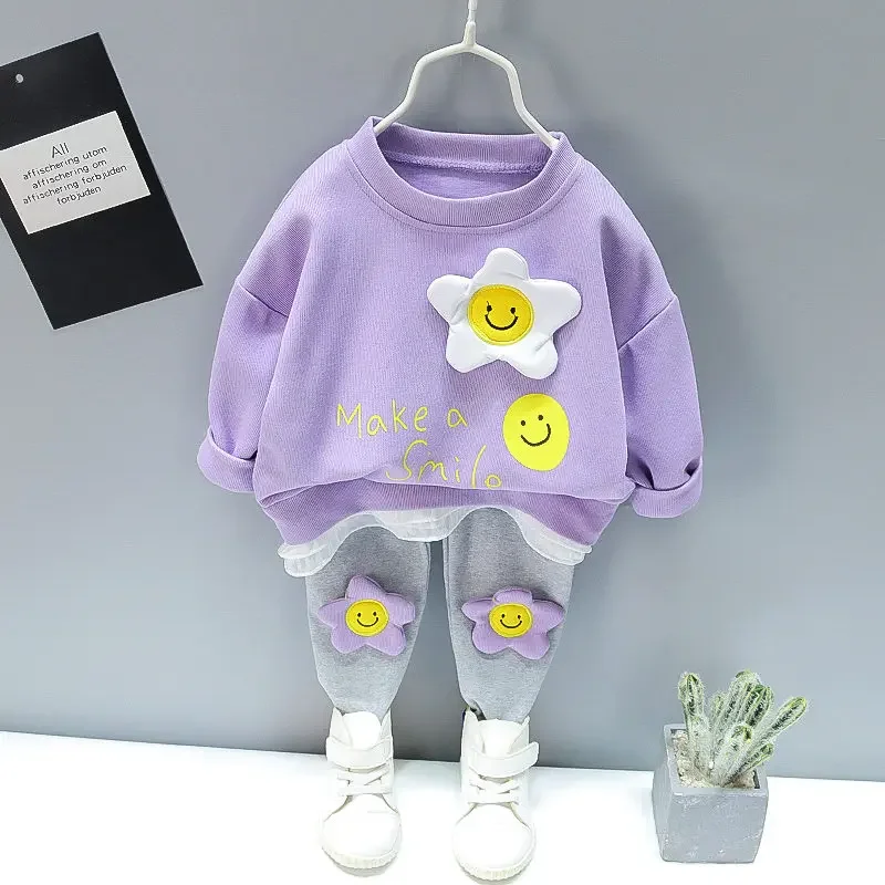 New Spring Toddler Clothing Cotton Suit Children Girls Girls Cartoon T-shirt Sports Pants 2Pcs/set Kids Clothes Baby Tracksuits